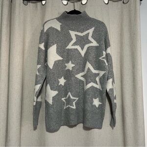 Lou & Grey Gray and White Star Turtleneck Sweater NWT